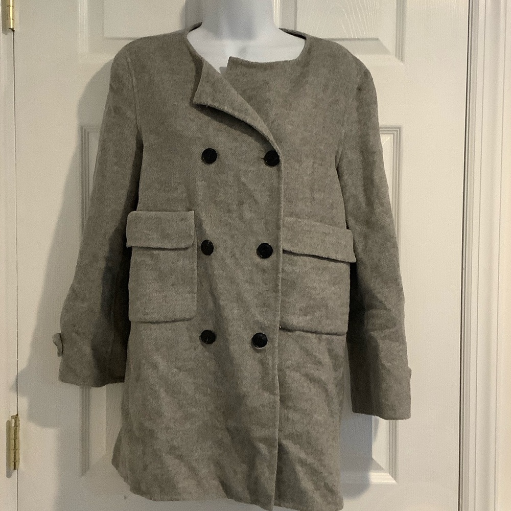 ZARA WOMAN Womens Lightweight Wool Blend Handmade Classic Minimalist Coat S